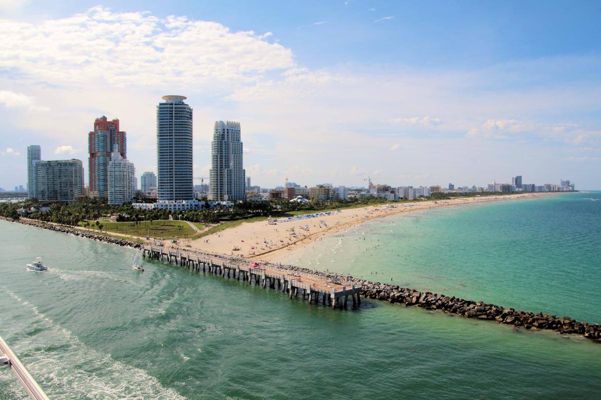 South Pointe Beach in Miami Beach with calm water and open sand